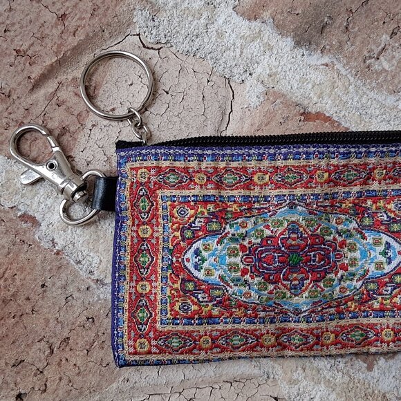 ZIPPERED TAPESTRY POUCH SWIVEL BOLT HOOK/KEY CHAIN NEW - Picture 3 of 4
